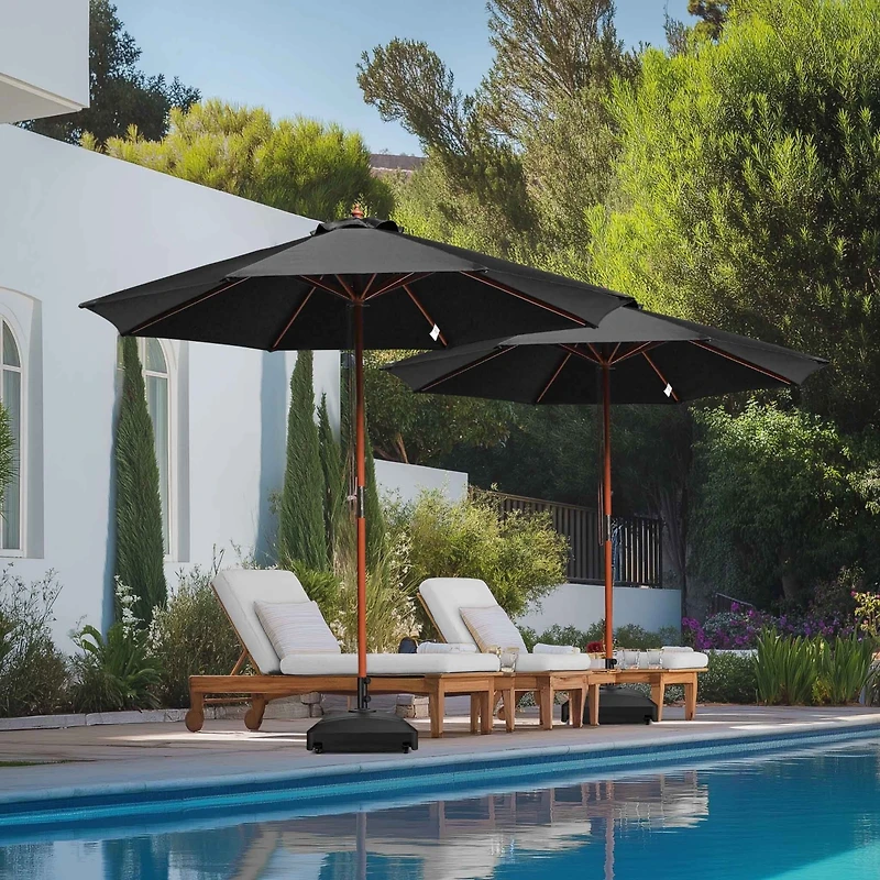 Yescom 9ft Solid Wood Outdoor Patio Umbrella with Base Included Parasol Wheels Stand for Bistro Market Garden Deck Yard Poolside