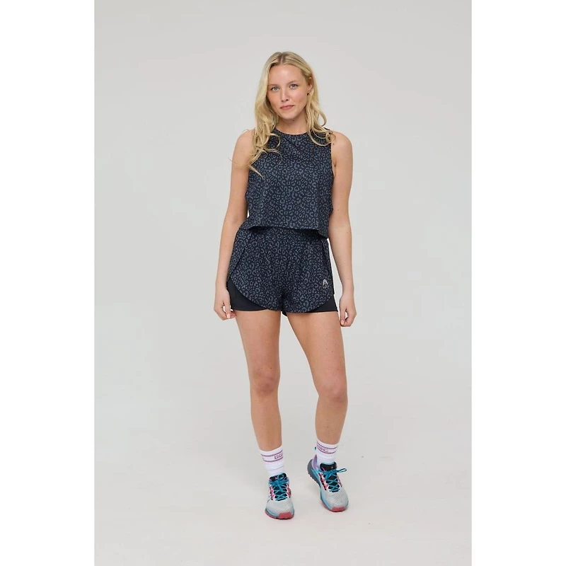 Oosc Women's Elite 2 1 Running Shorts - Black Leopard