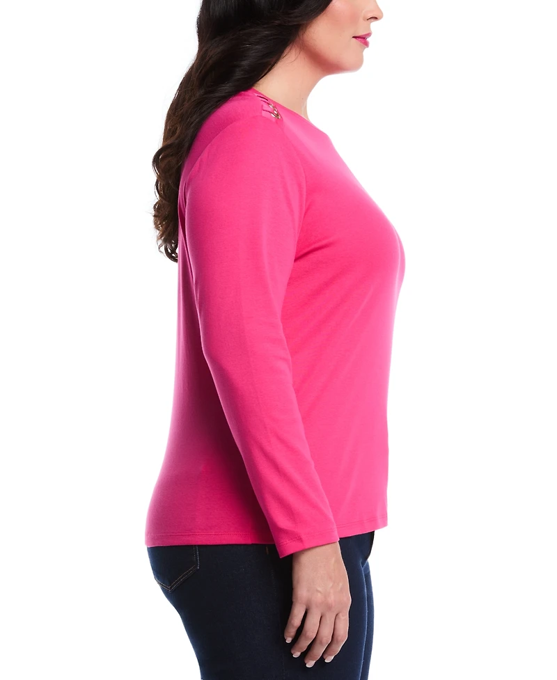 Rafaella Plus Laced Crew Neck Long Sleeve Top
