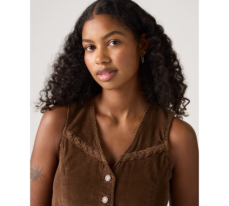 Levi's Women's Braided Corduroy Sleeveless Vest Jacket
