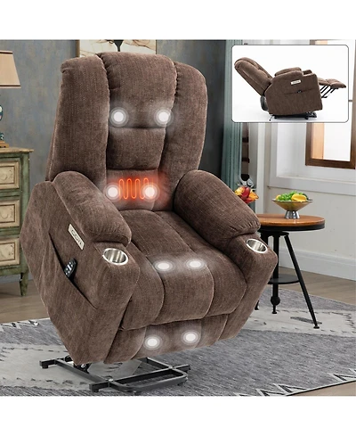 Clihome Large Power Lift Recliner Chair with Massage and Heat for Elderly Overstuffed Wide Recliners Heavy Duty Motion Mechanism Usb Type C P