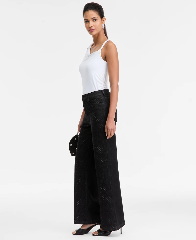 I.n.c. International Concepts Women's High-Rise Wide-Leg Embellished Jeans, Macy's Exclusive