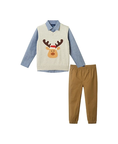 Andy & Evan Toddler/Child Boys Winter Moose Sweater Vest Set