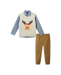 Andy & Evan Toddler/Child Boys Winter Moose Sweater Vest Set