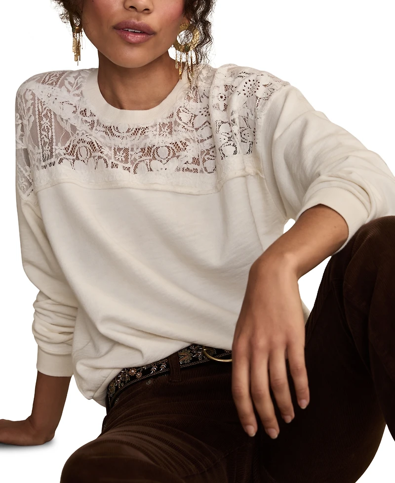 Lucky Brand Women's Lace Detail Long Sleeve Top