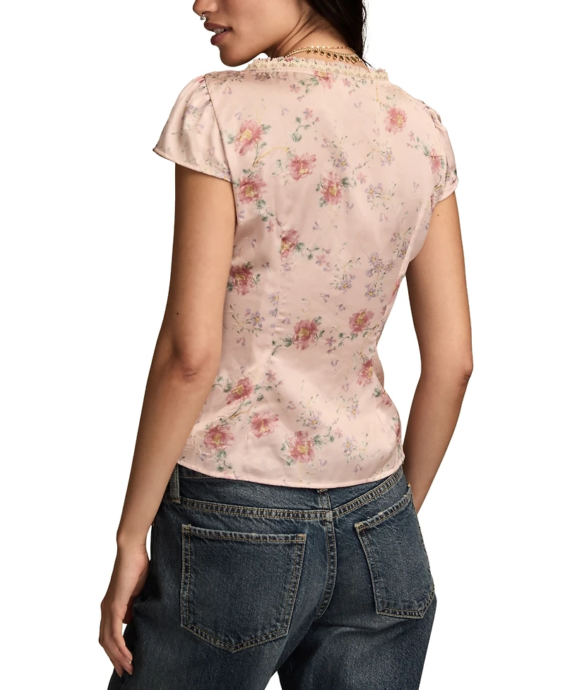 Lucky Brand Women's Floral Printed Short Sleeve Top
