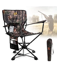 Costway 360° Swivel Hunting Chair with Mesh Cup Holder & Storage Pockets Cozy Backrest
