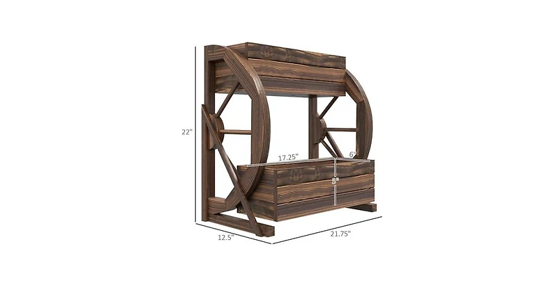 2-Planter Garden Wagon Wheel in Fir Wood, Farmhouse Style Outdoor Decor