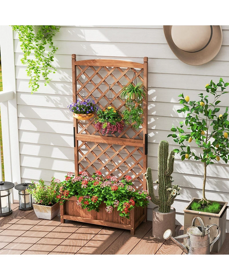 Gymax 2PCS 60'' Tall Raised Garden Bed w/ Diamond Lattice Trellis Drainage Holes Outdoor
