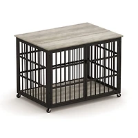 Aostirmotor 43.3 in. W x 29.9 in. D x 33.5 in. H dog crate wrought iron frame door with side openings in Gray