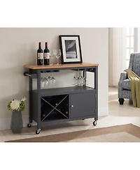 Kings Brand Furniture Wood Kitchen Storage Serving Cart with Wine Rack (Grey/Natural)