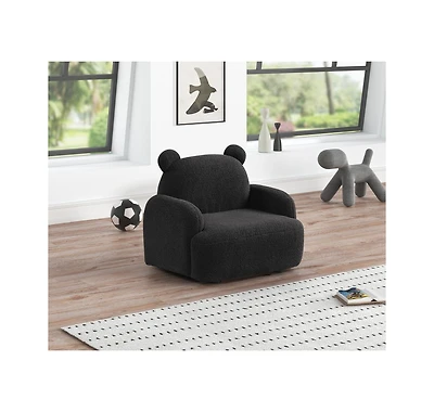 Homlux 25.5"W Black Sherpa Bear-Shaped Kids Armchair