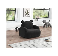 Homlux 25.5"W Black Sherpa Bear-Shaped Kids Armchair