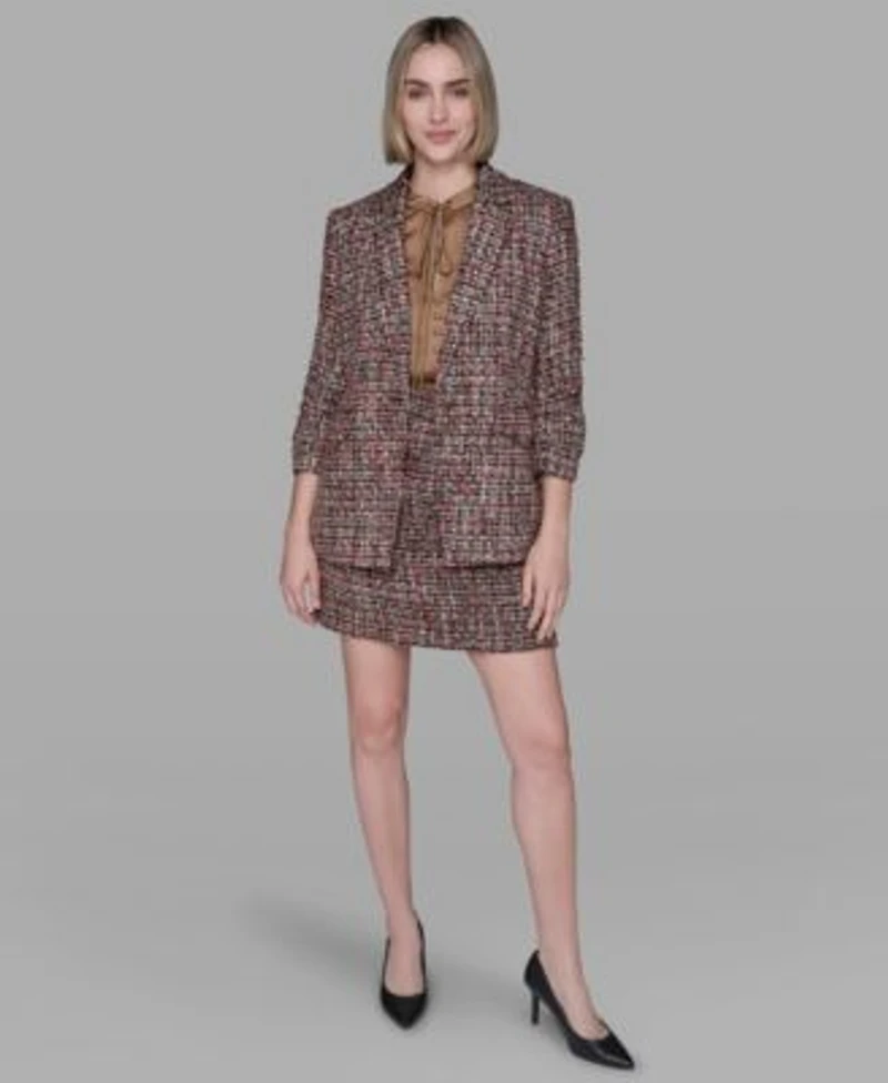 Karl Lagerfeld Paris Womens Long Sleeve Jacket Tie Neck Top Mini Skirt