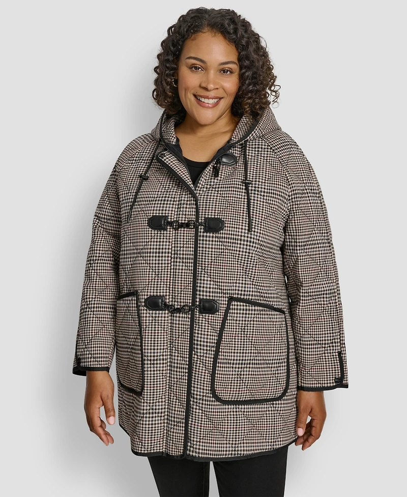 Dkny Plus Hooded Toggle-Front Quilted Coat