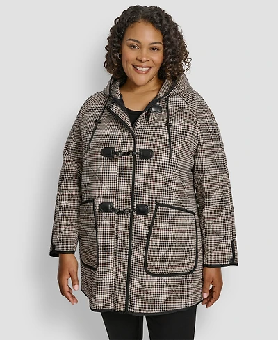 Dkny Plus Hooded Toggle-Front Quilted Coat