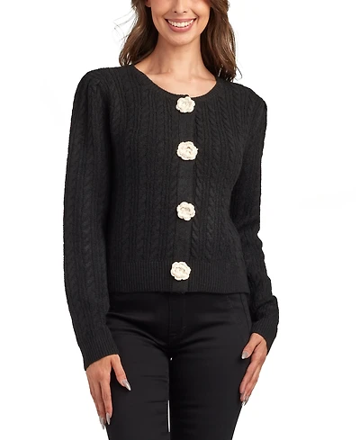 Bcx Juniors' Crewneck Long Sleeve Cardigan Sweater