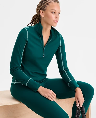 Id Ideology Women's Studio Quarter-Zip Contrast-Stitch Top, Macy's Exclusive