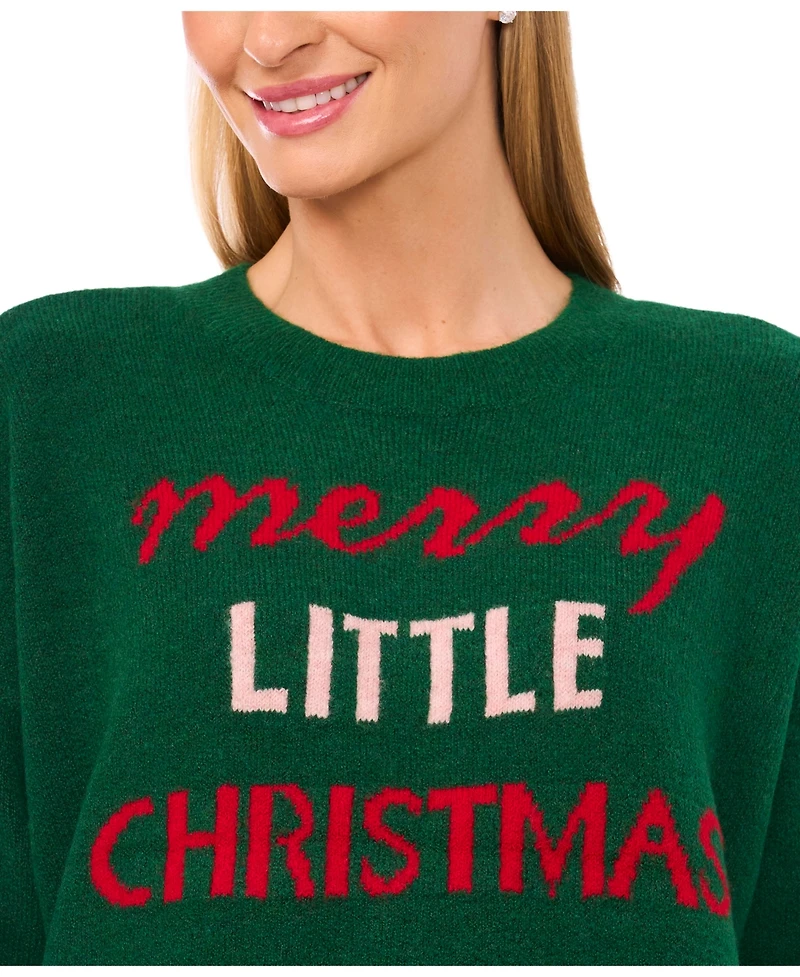 CeCe Women's Merry Little Christmas Long Sleeve Sweater