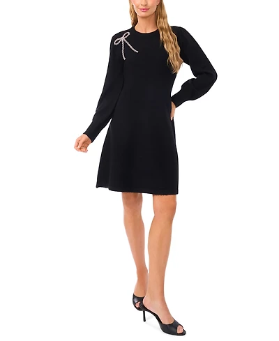 CeCe Women's Beaded Ribbon Long Sleeves Sweater Dress