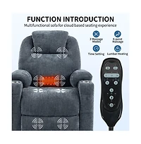 Lift Recliner Chair with Massage, Heat & Usb Charging, Chenille Upholstery, Cup Holders, 350 Lbs Support-Maison Boucle
