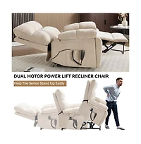 Maison Boucle Oversized Chenille Lift Recliner with Heat & Massage, Cup Holders, Dual Motor Electric Chair for Seniors-Maison