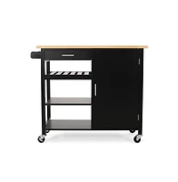 Maison Boucle 41.75" Rolling Kitchen Island with Solid Wood Top, Drawer & Cabinet, Portable Storage Cart Towel Rack-Maison