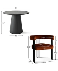 3-Piece 35 Inch Round Dining Table Set with 2 Velvet Chairs, Space-Saving Kitchen & Room Furniture for Small Spaces-Maison Boucle