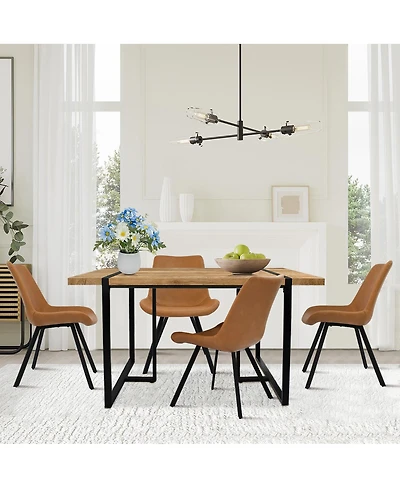 5-Piece Dining Set with 59 Inch Rectangular Table and 4 Upholstered Chairs, Space-Saving Design for Kitchen or Dining Room-Maison Boucle