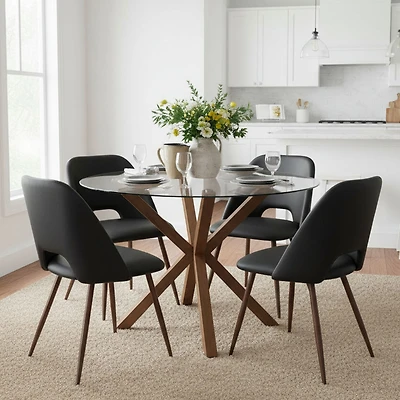 Maison Boucle Elegant 5-Piece Dining Set: 39.4-Inch Round Glass Table with 4 Chic Chairs for Modern Spaces-Maison