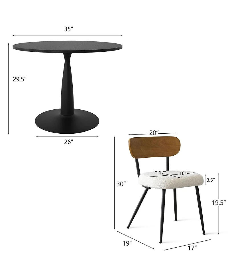 Elegant 5-Piece Dining Set Featuring a 35-Inch Round Table with 4 Stylish Chairs for Modern Spaces-Maison Boucle