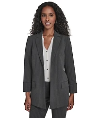 Calvin Klein Petite Pinstripe Pattern Rollback Cuff Open Front Jacket