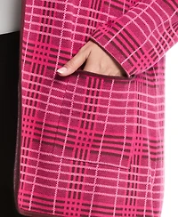 Rafaella Plus Size Crosshatch Patch Pocket Open Long Sleeve Cardigan Sweater