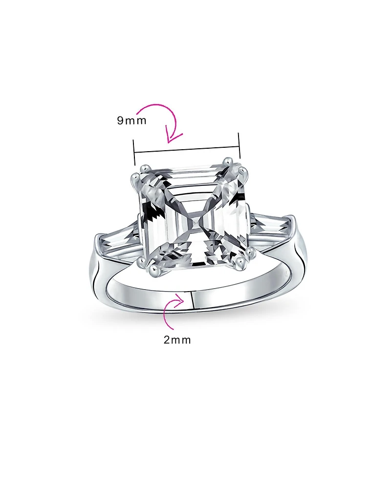 Bling Jewelry 5CT Princess Cubic Zirconia Asscher Cut Solitaire Promise Statement Ring Cz Baguette Side Stones Thin Band Sterling Silver