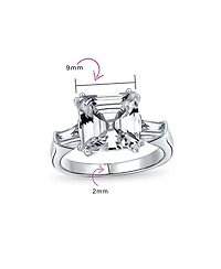 Bling Jewelry 5CT Princess Cubic Zirconia Asscher Cut Solitaire Promise Statement Ring Cz Baguette Side Stones Thin Band Sterling Silver