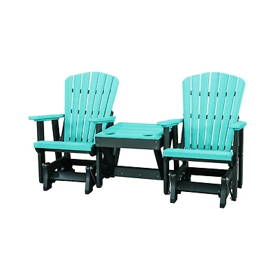 American Furniture Classics Double Glider with Center Table in Aruba Blue and Black