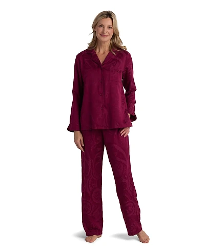 Miss Elaine Women's 2-Piece Notch Collar Top and Pull-On Pants Pajama Set