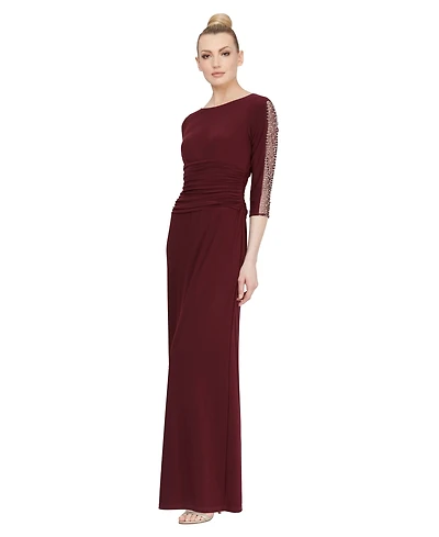 Sl Fashions Petite Ruched 3/4-Sleeve Gown