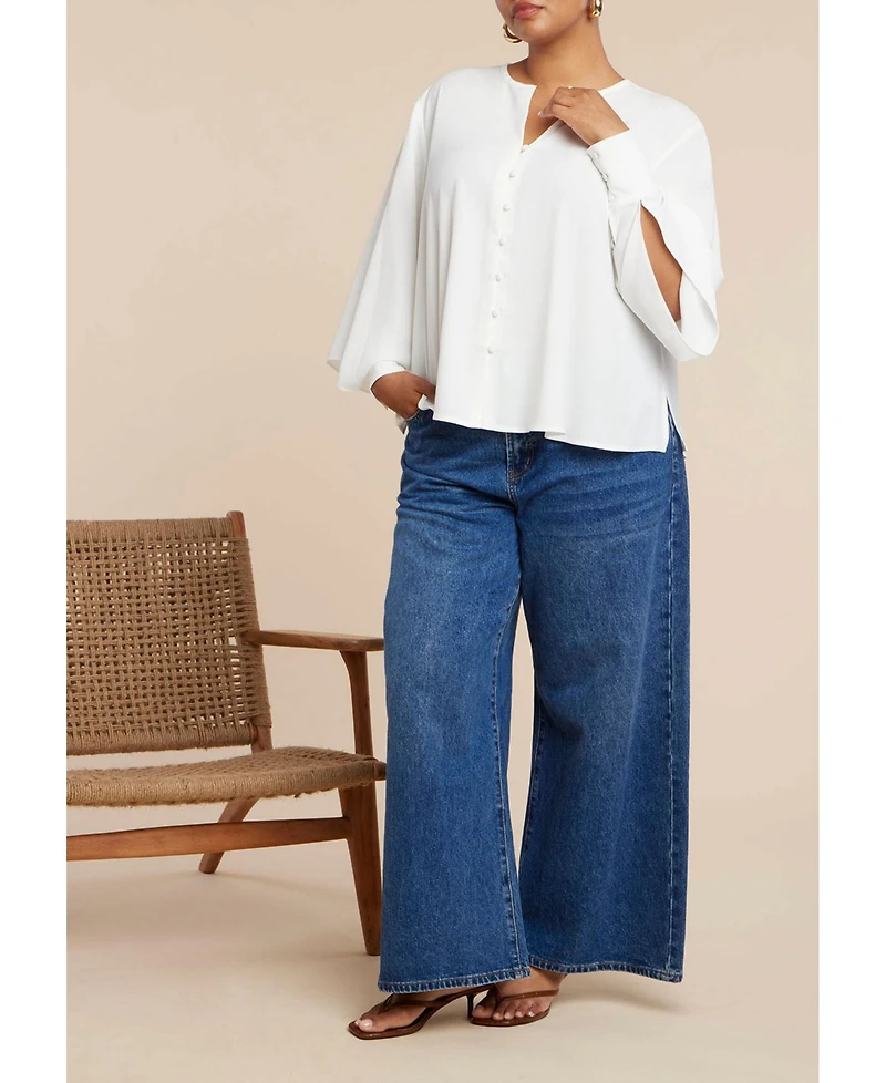 Eloquii Women's Plus Bishop Sleeve Blouse
