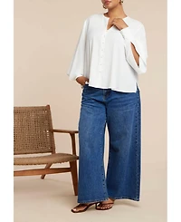 Eloquii Women's Plus Bishop Sleeve Blouse