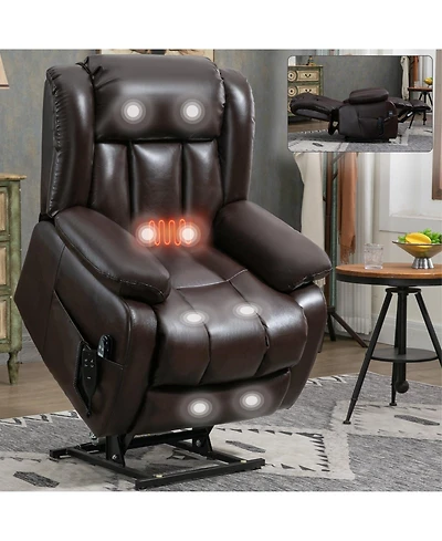 Clihome Dual Motor Infinite Position Up to 350 Lbs Electric Medium size Brown Power Lift Recliner Chair with 8 Point Vibration Massage and Lumbar Heat