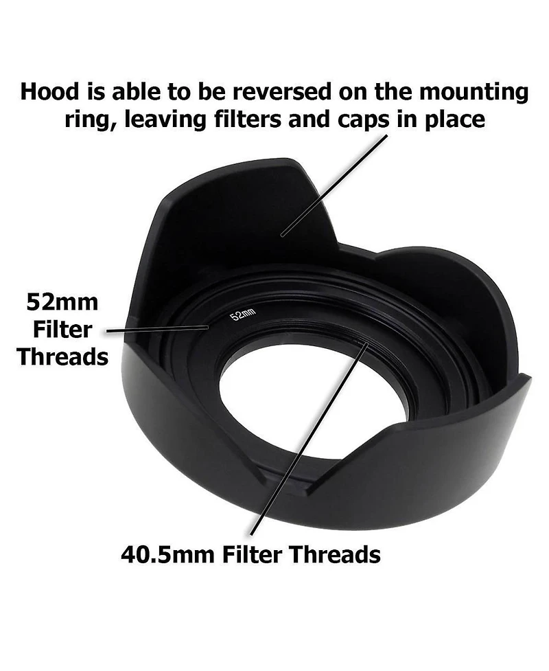 Fotodiox Reversible Flower Hood Kit for Sony E Pz 16-50mm F3.5-5.6 Oss E-Mount Power Zoom Lens, Includes 40.5/52mm Mounting Ring and 52mm Inner Pinch