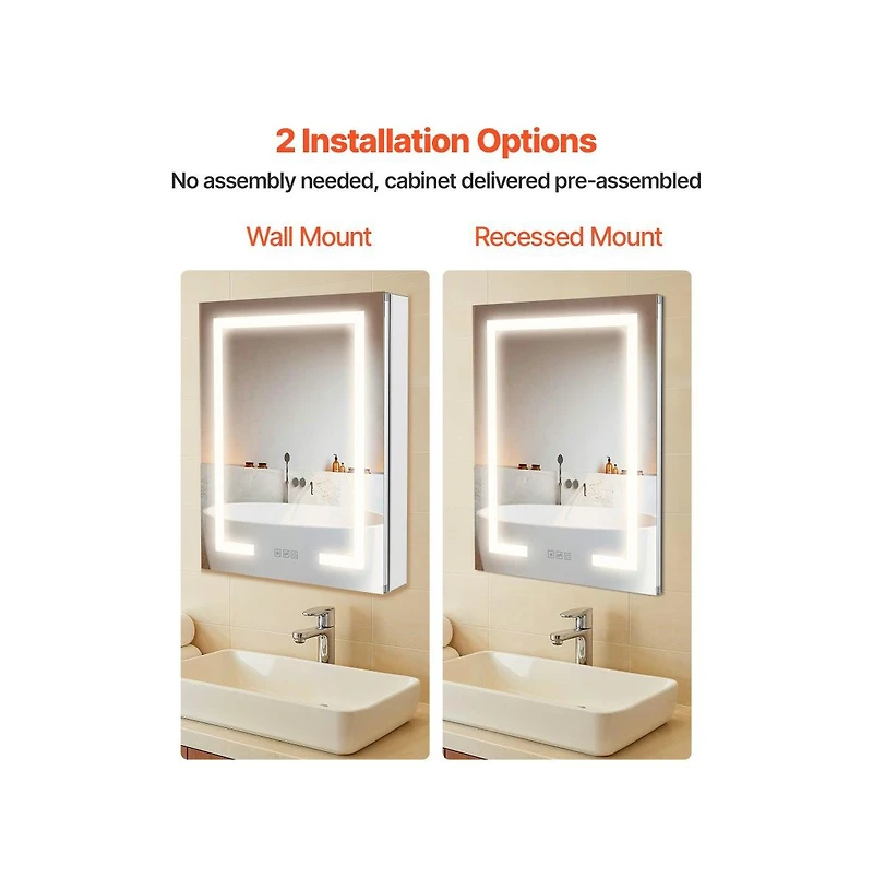 Slickblue Lighted Medicine Cabinet with 2-Side Mirrors for Recessed Wall Mount