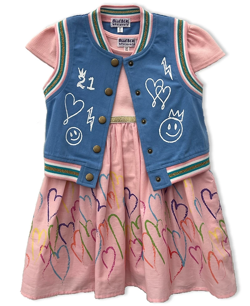 Blueberi Boulevard Girls 2T-6X 2-Piece Graffiti Vest and Dress Set
