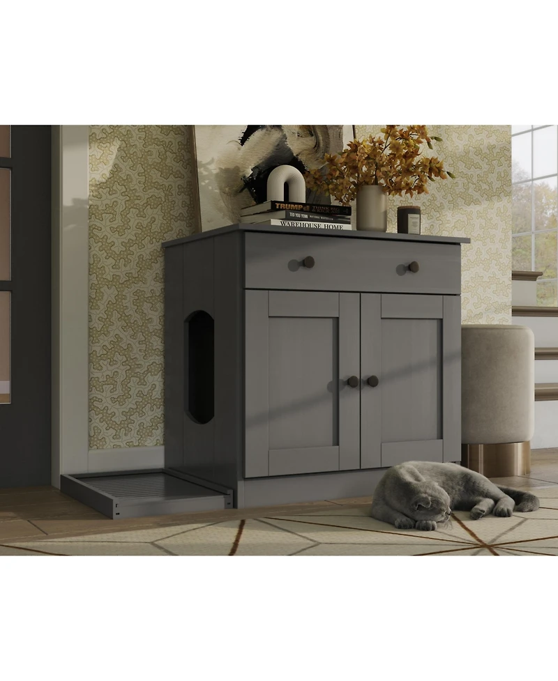 Palace Imports 100% Solid Wood Ziva 2-Door Cat Litter Box Enclosure with Catch