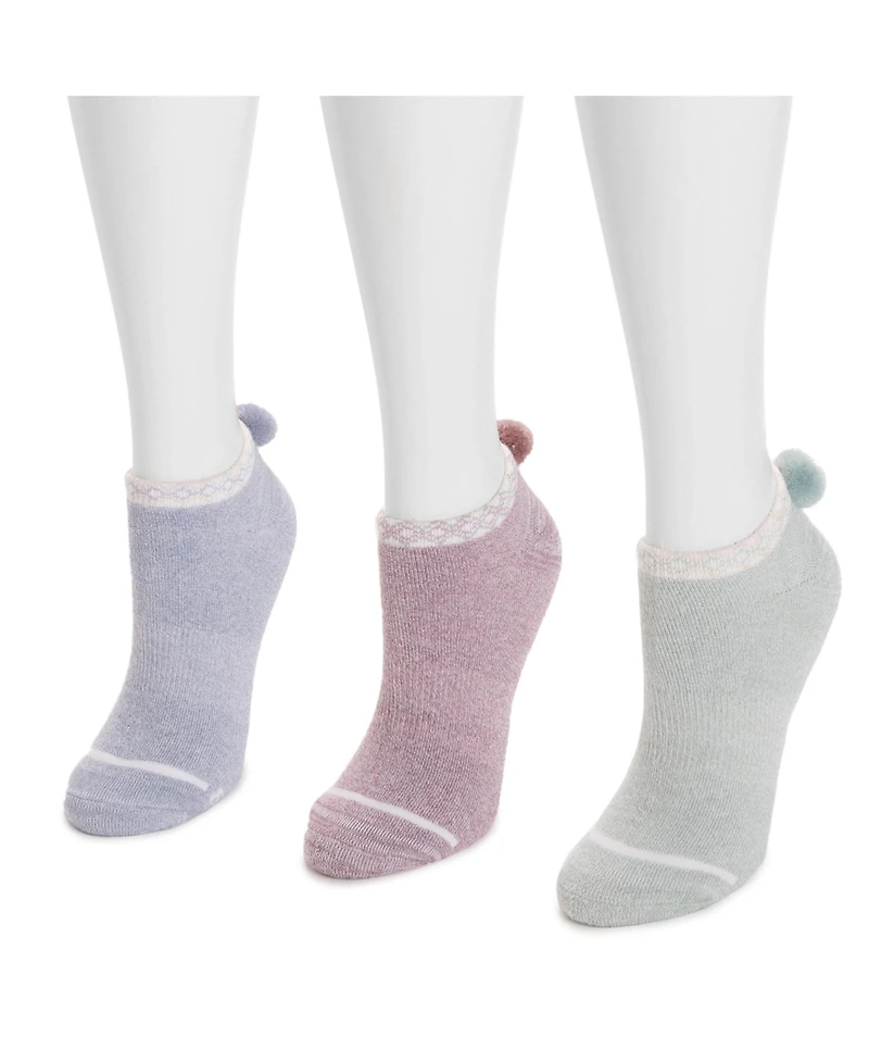 Muk Luks Women's 3 Pk Dream Step Low Cut w/Pom
