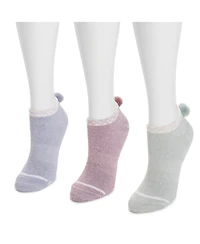 Muk Luks Women's 3 Pk Dream Step Low Cut w/Pom