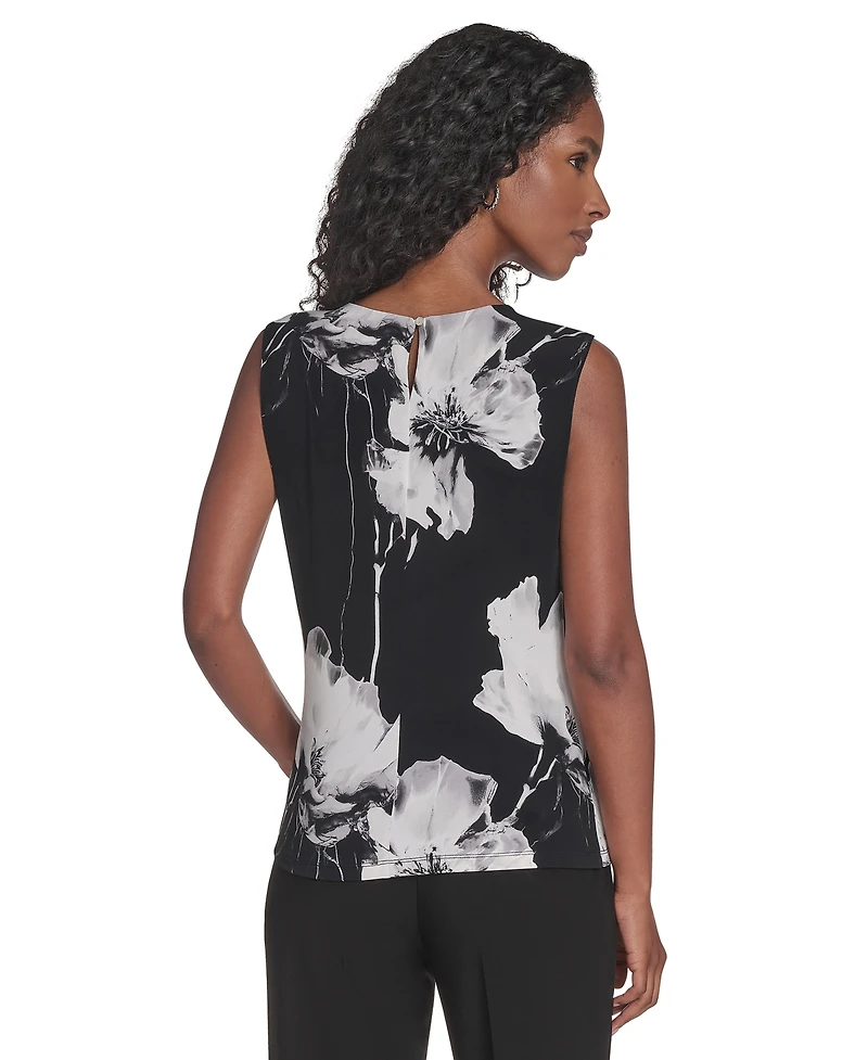 Calvin Klein Women's Sleeveless Pleated Crew Neck Top