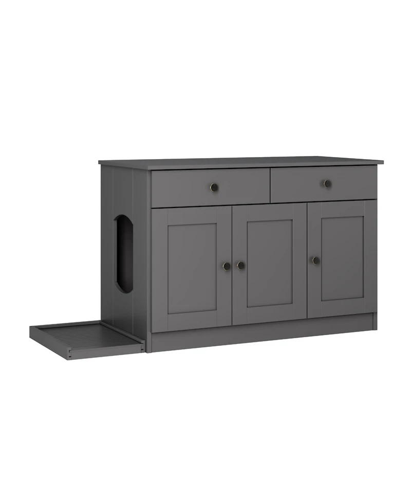 Palace Imports 100% Solid Wood Ziva 3-Door Cat Litter Box Enclosure with Catch