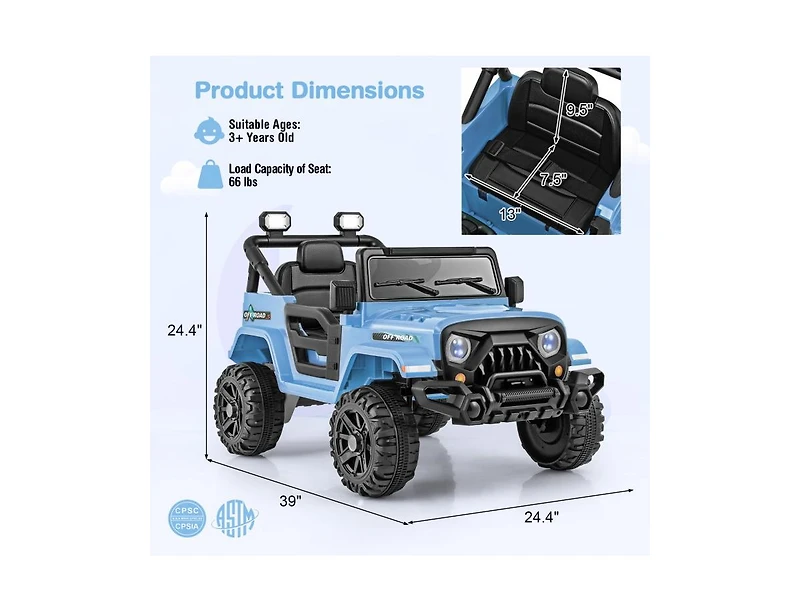 Akiudex 12V Kids Ride On Truck with Remote Control